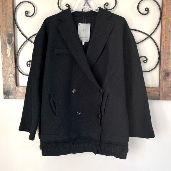 Nataylija Jansone Wool Black Double Breasted Detailed Bottom Blazer Coat EU 40 - Picture 3 of 11